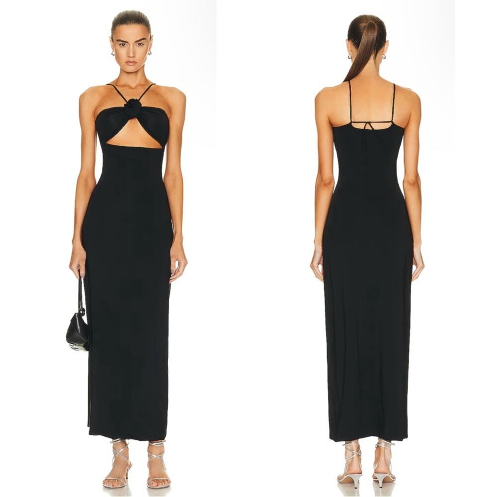MAYGEL CORONEL Cenit Black Rosette Cutout Bodycon Maxi Dress One Size